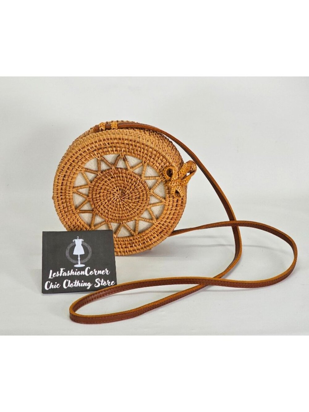 Bali Women’s Beige Straw Rattan Jute Round Boho Shape Handbag Small 2028